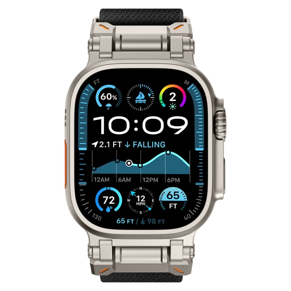 Apple Watch Series 8 45mm Slitester og fleksibel nylonreim, Svart/titan