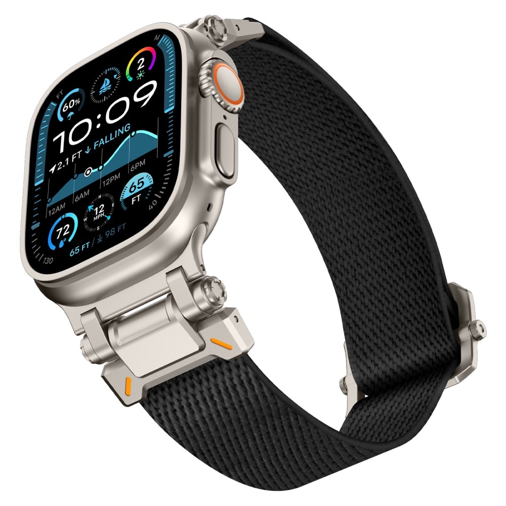 Apple Watch Series 8 45mm Slitester og fleksibel nylonreim, Svart/titan