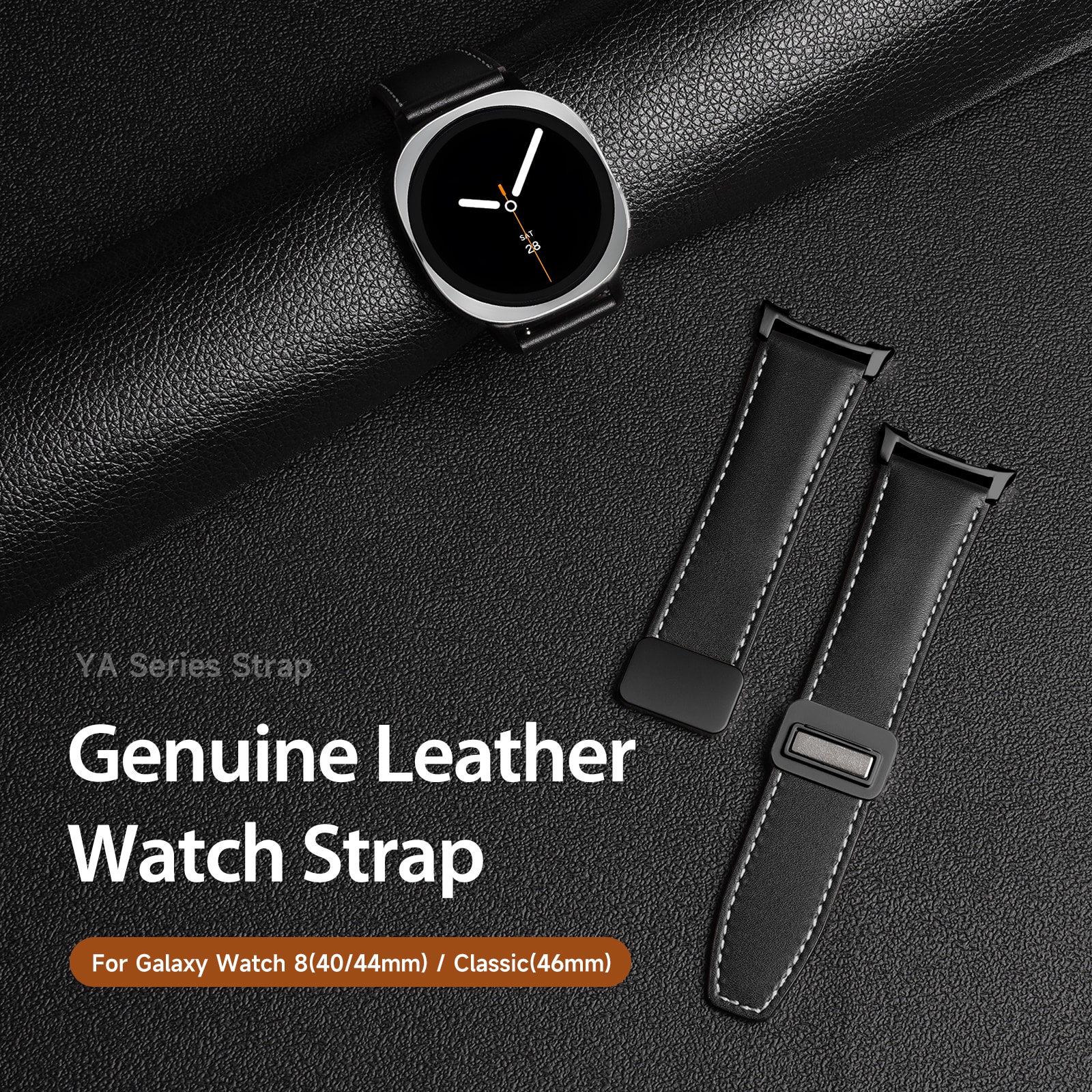 Samsung Galaxy Watch 8 40mm Reim i lær, Svart