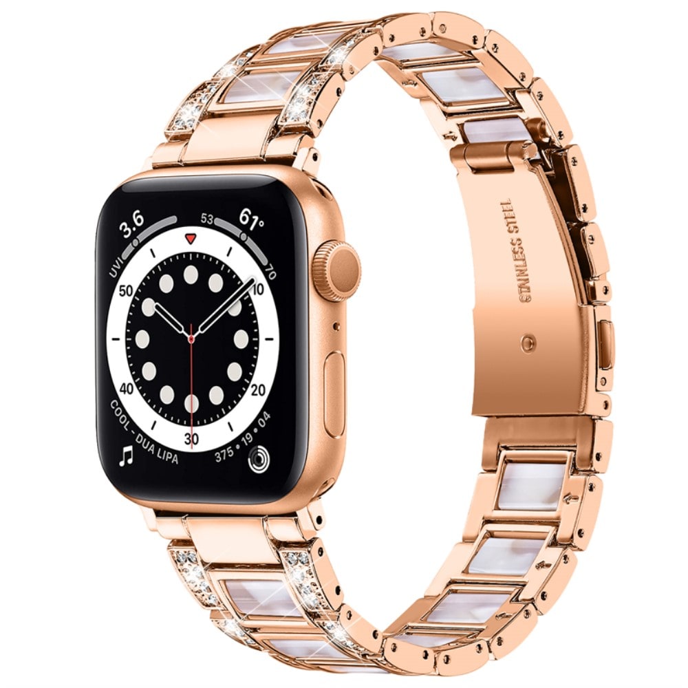 Apple Watch Series 11 42mm reim i metall med fine steiner, Rosegold Pearl