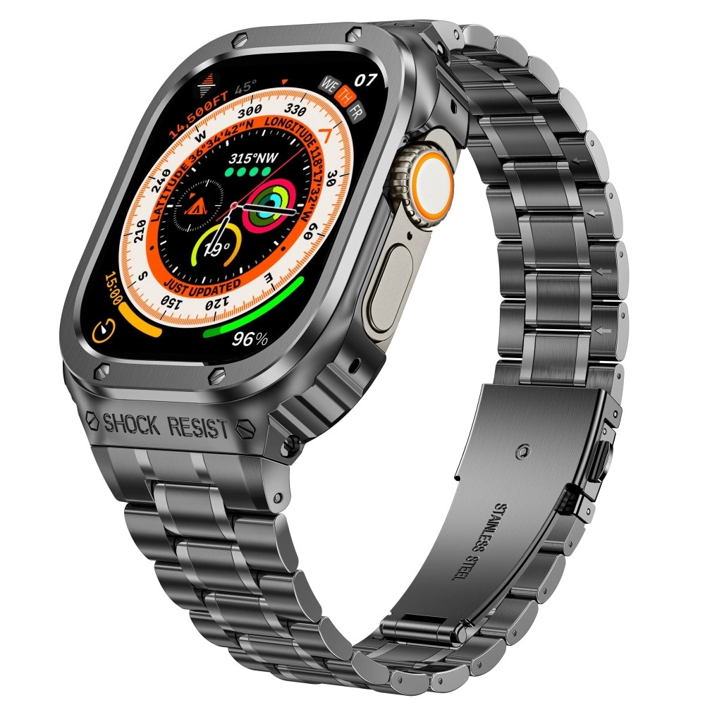 Apple Watch Ultra 49mm 1st Gen Robust reim med innebygd deksel Full Metal, Mörkgrå