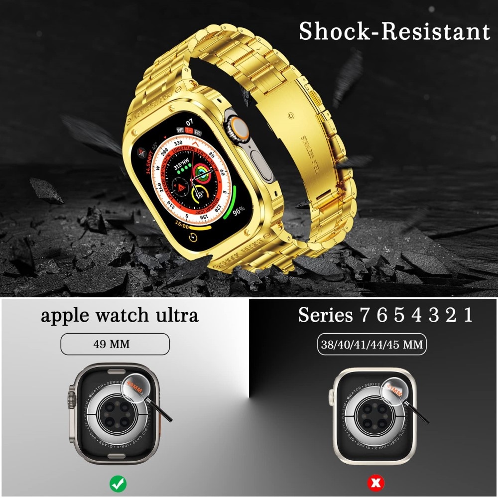 Apple Watch Ultra 49mm 1st Gen Robust reim med innebygd deksel Full Metal, Gull