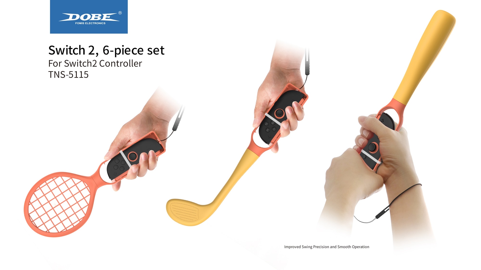 Nintendo Switch 2 Joy-Con sett med racket, baseballbat og golfkøller, Blå/Rød