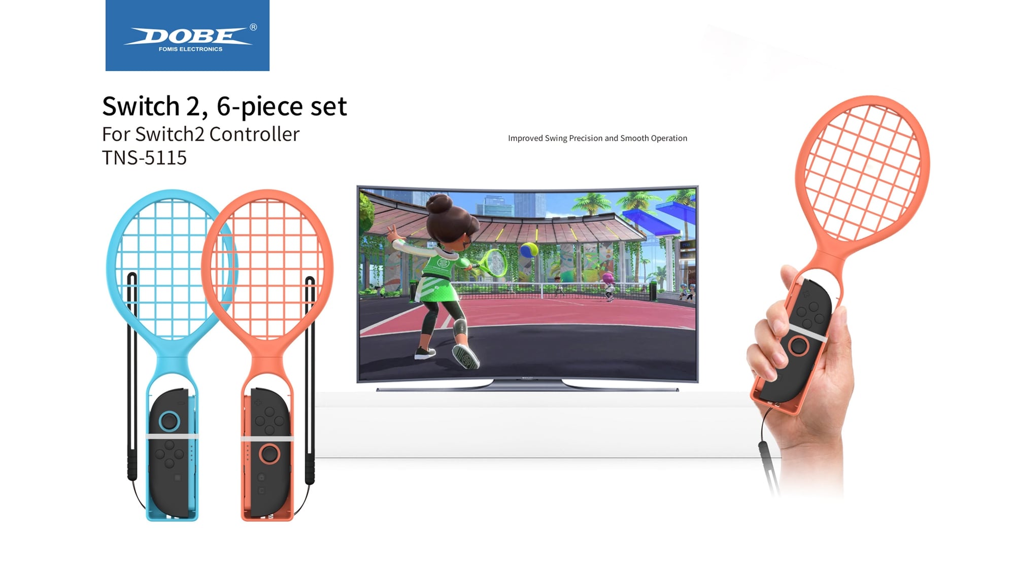 Nintendo Switch 2 Joy-Con sett med racket, baseballbat og golfkøller, Blå/Rød