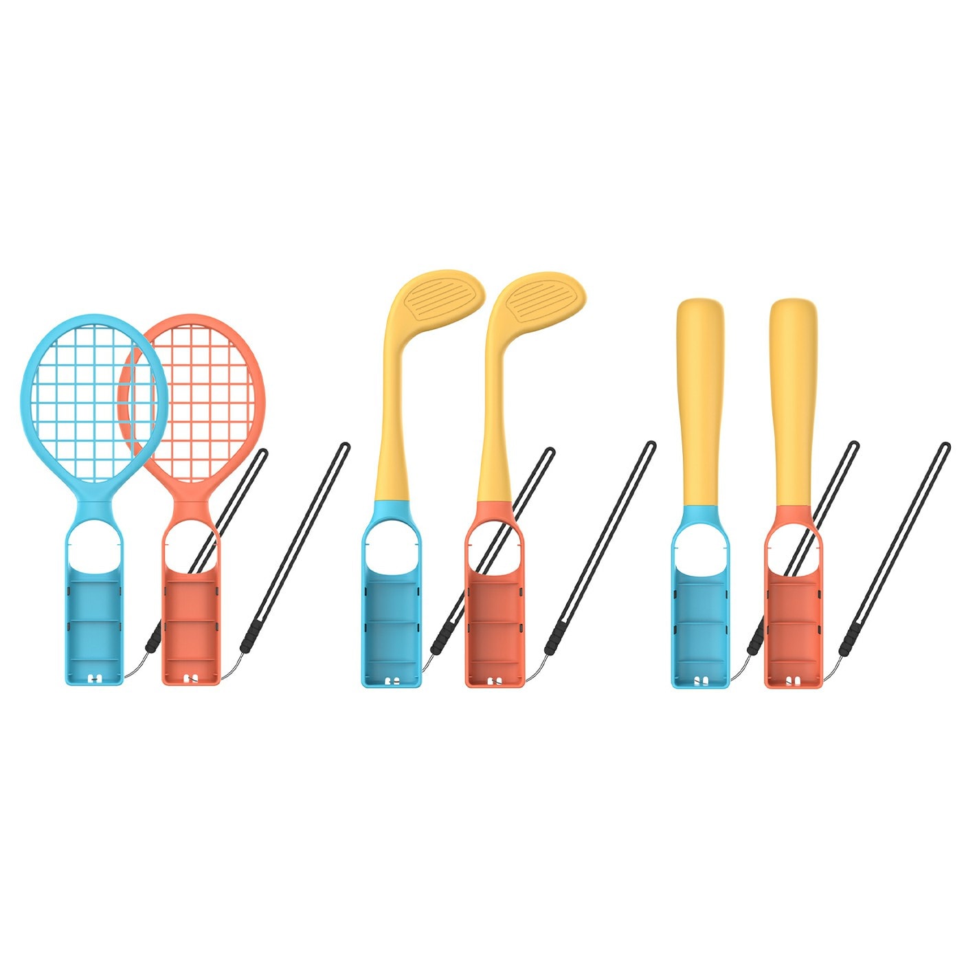Nintendo Switch 2 Joy-Con sett med racket, baseballbat og golfkøller, Blå/Rød