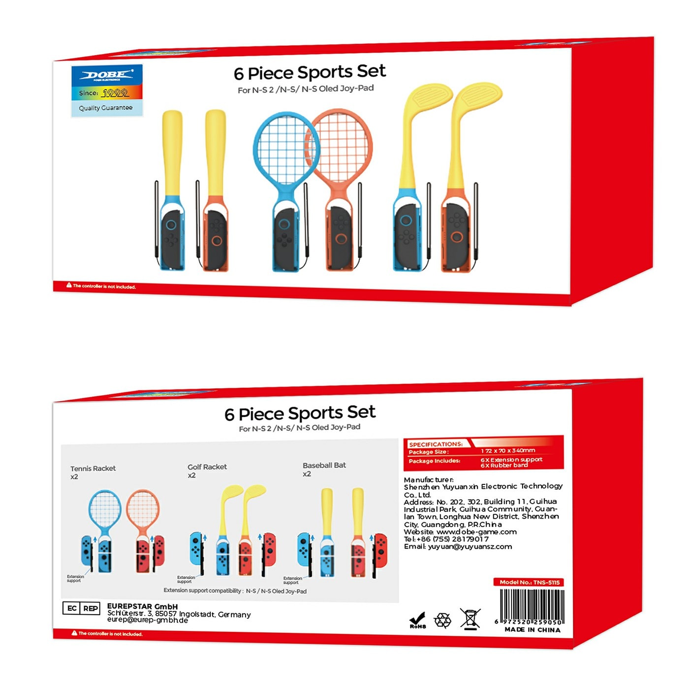 Nintendo Switch 2 Joy-Con sett med racket, baseballbat og golfkøller, Blå/Rød