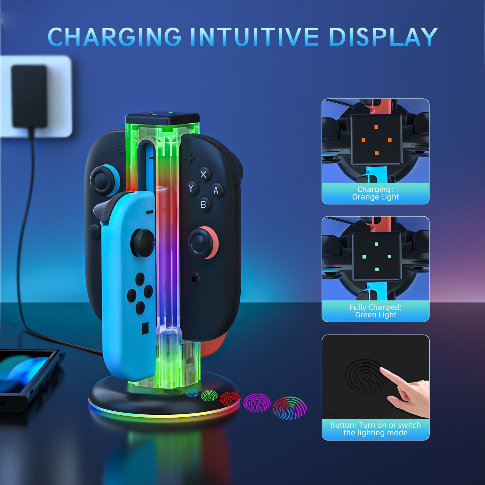 Nintendo Switch Joy-Con ladestasjon med RGB-belysning, Svart