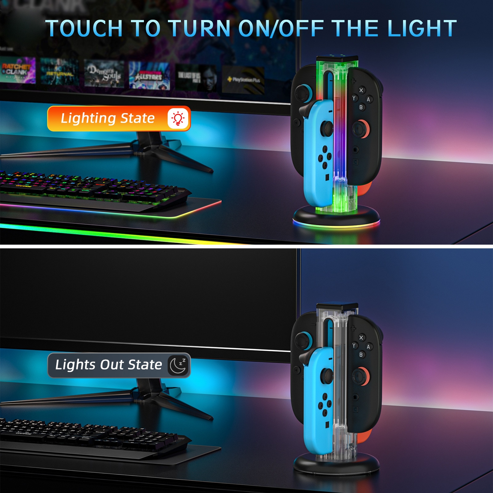 Nintendo Switch Joy-Con ladestasjon med RGB-belysning, Svart