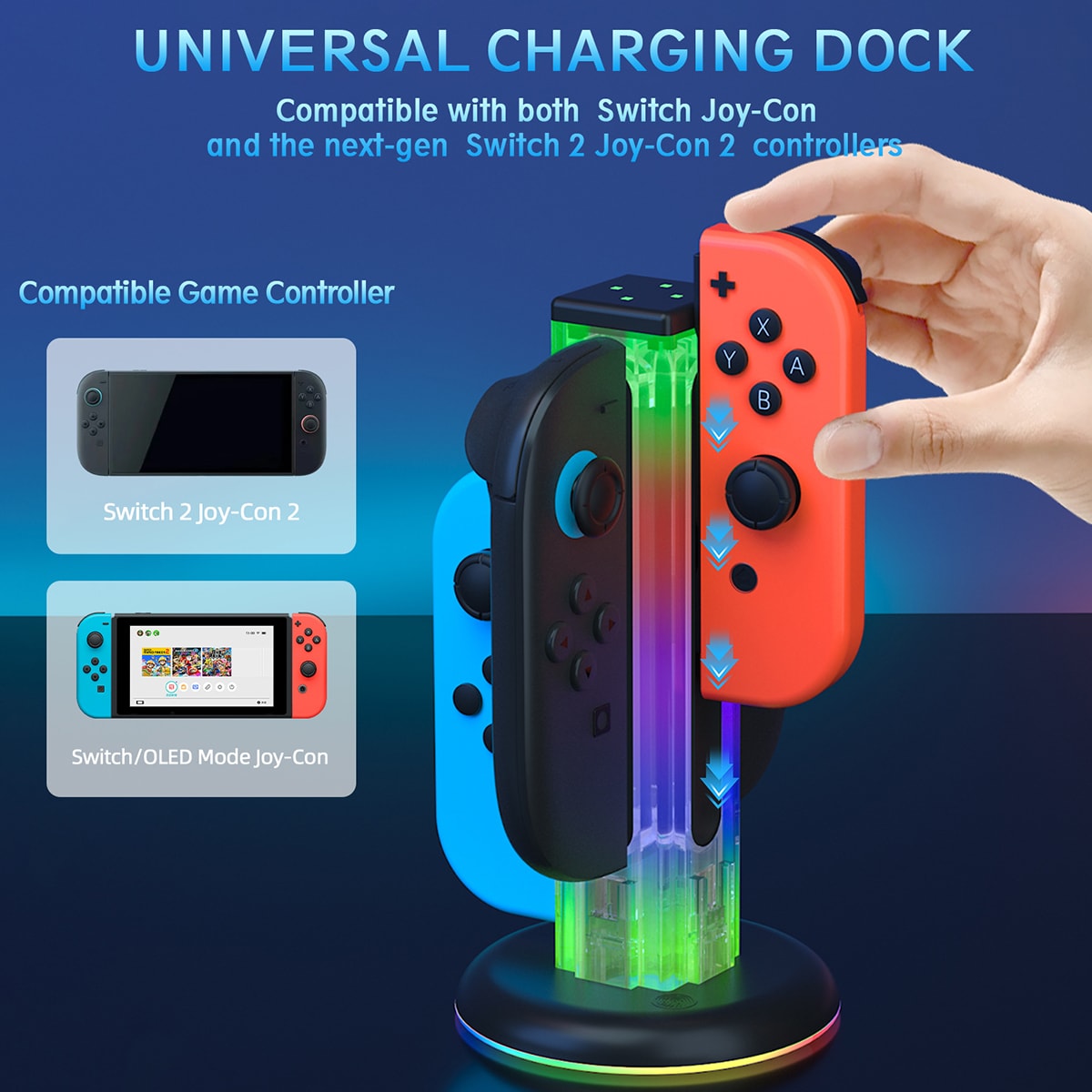 Nintendo Switch Joy-Con ladestasjon med RGB-belysning, Svart