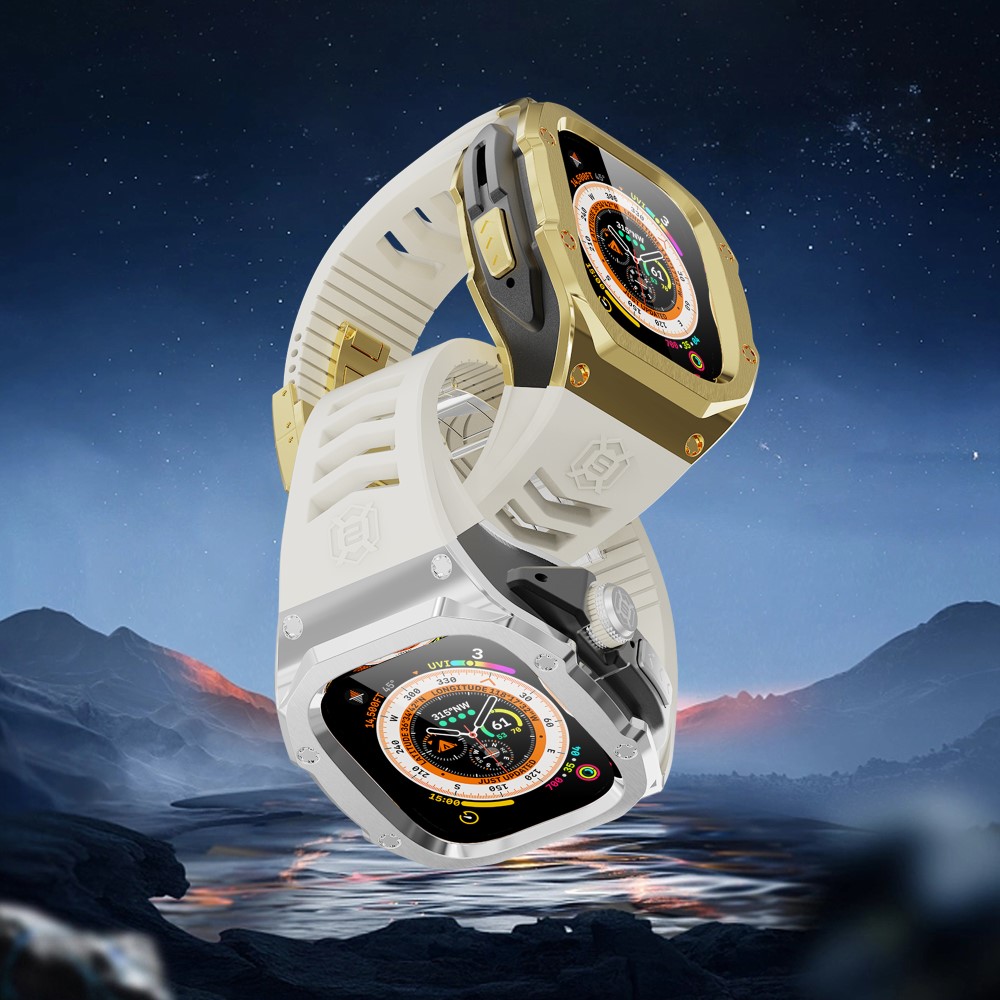 Apple Watch Ultra 49mm 2nd Gen High Brushed Metal Deksel+Reim, Gold/White