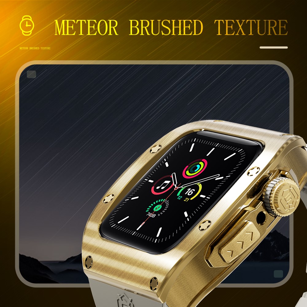 Apple Watch Series 4-6 44mm High Brushed Metal Deksel+Reim, Gold/White