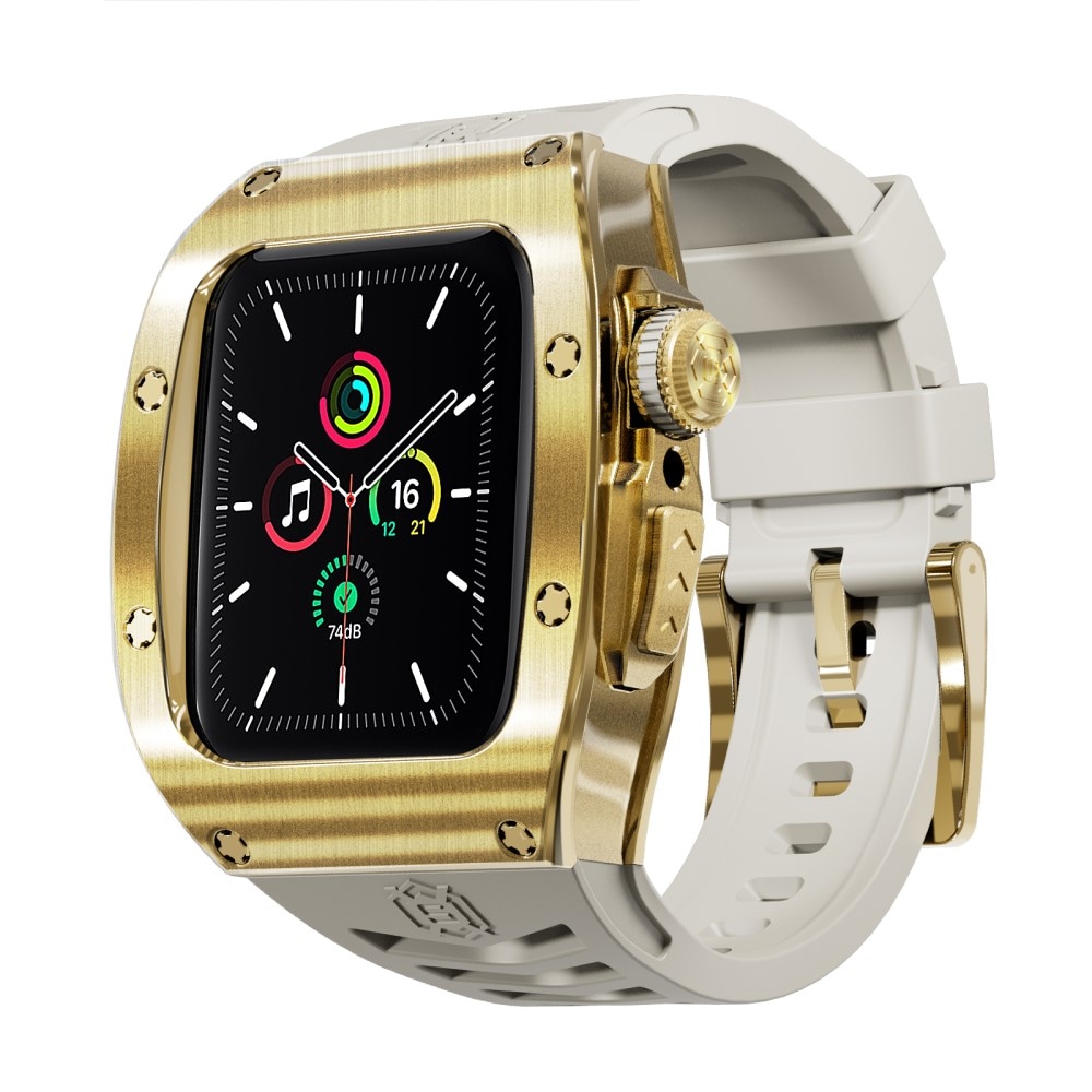 Apple Watch Series 4-6 44mm High Brushed Metal Deksel+Reim, Gold/White