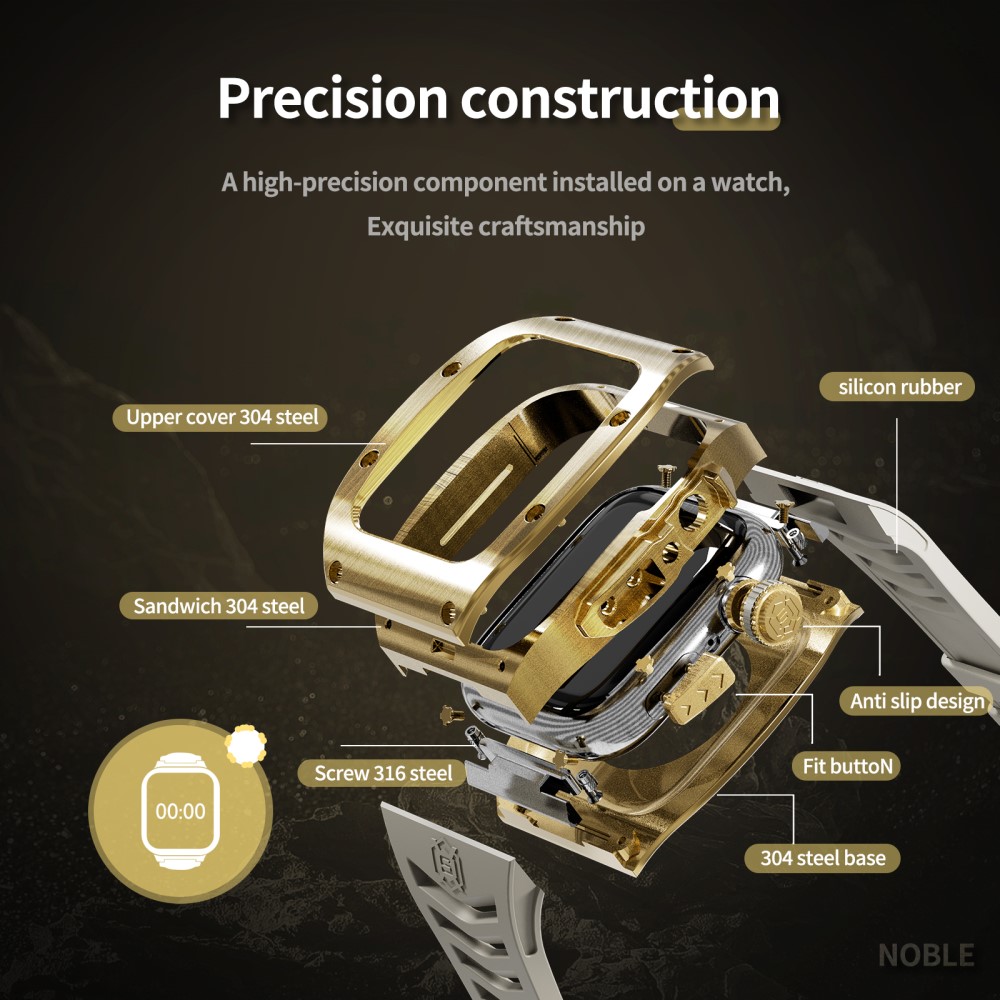 Apple Watch Series 4-6 44mm High Brushed Metal Deksel+Reim, Gold/White