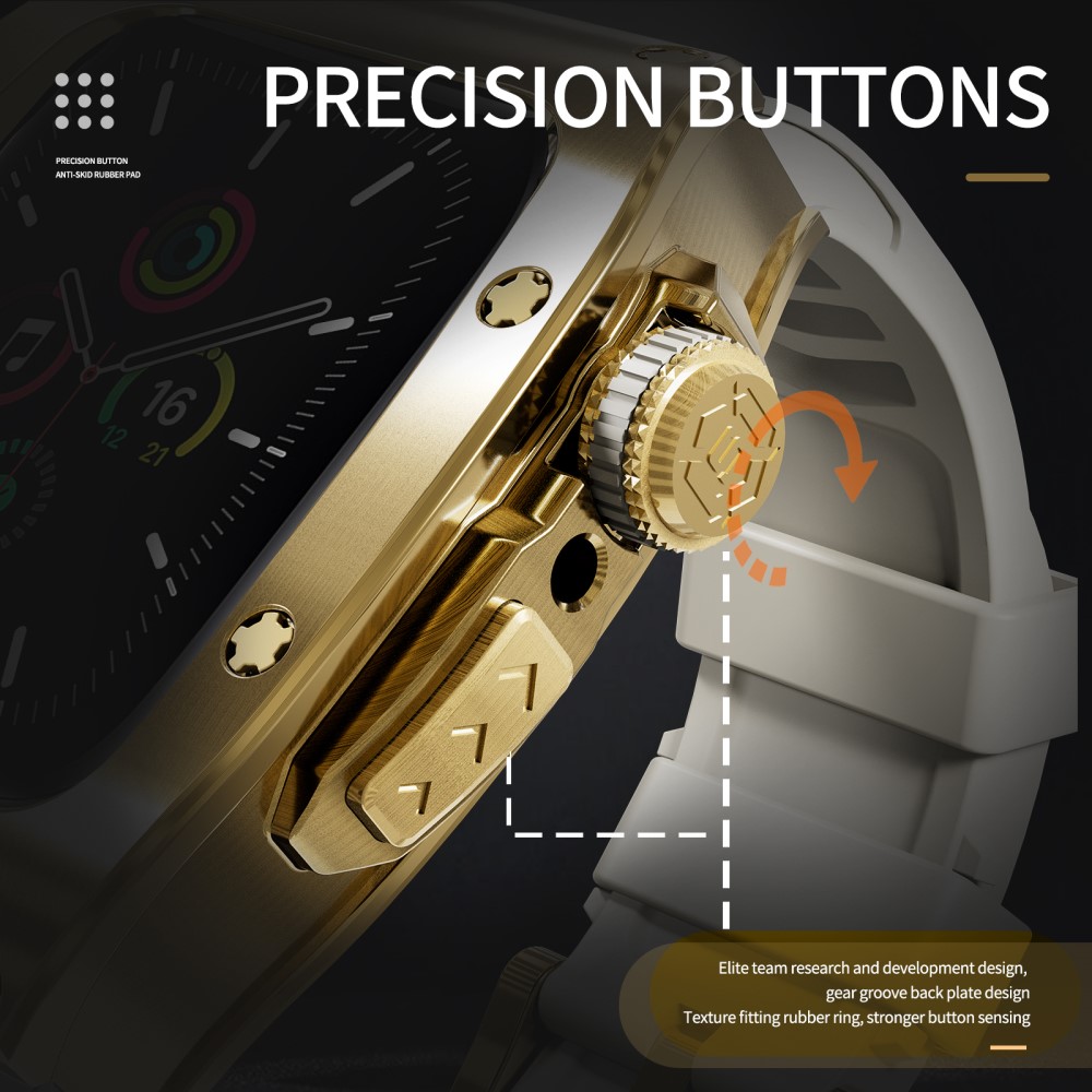 Apple Watch Series 4-6 44mm High Brushed Metal Deksel+Reim, Gold/White