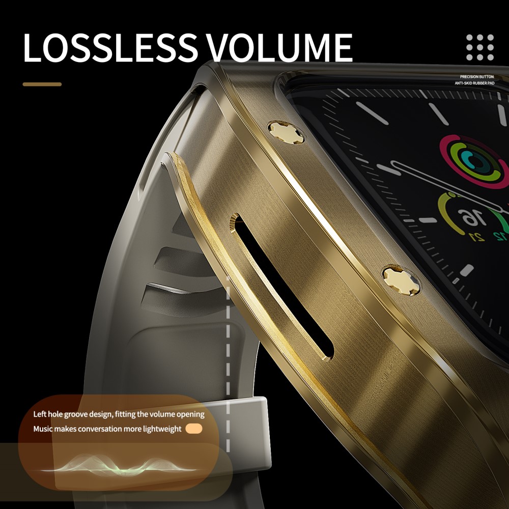 Apple Watch Series 4-6 44mm High Brushed Metal Deksel+Reim, Gold/White