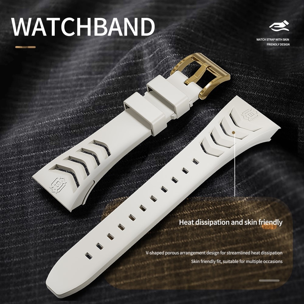 Apple Watch Series 4-6 44mm High Brushed Metal Deksel+Reim, Gold/White