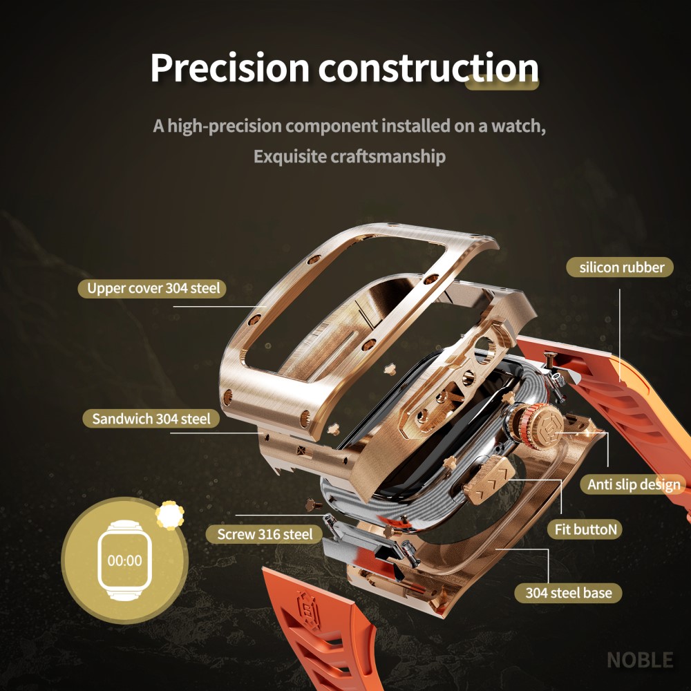 Apple Watch Series 8 45mm High Brushed Metal Deksel+Reim, Rose/Oransje