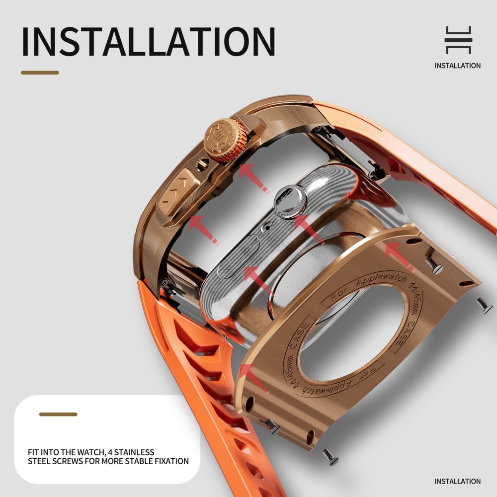 Apple Watch Series 8 45mm High Brushed Metal Deksel+Reim, Rose/Oransje