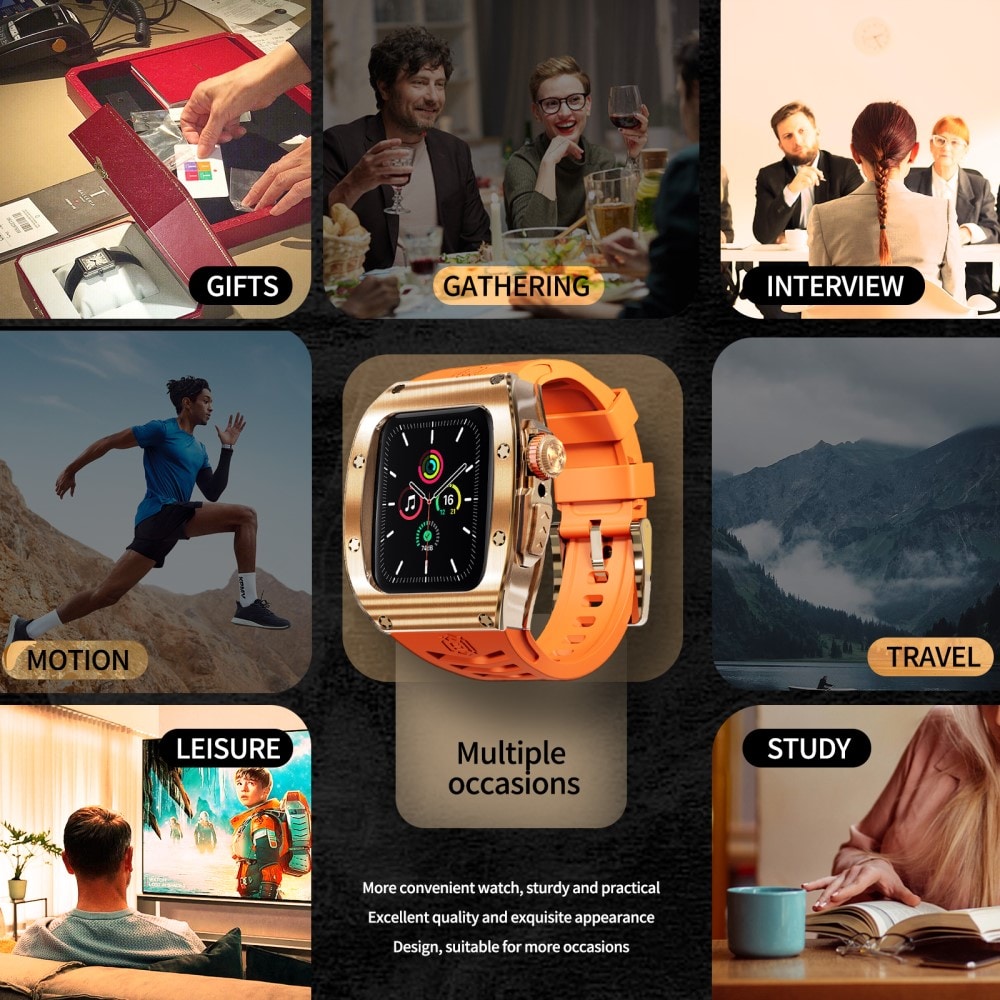 Apple Watch Series 8 45mm High Brushed Metal Deksel+Reim, Rose/Oransje