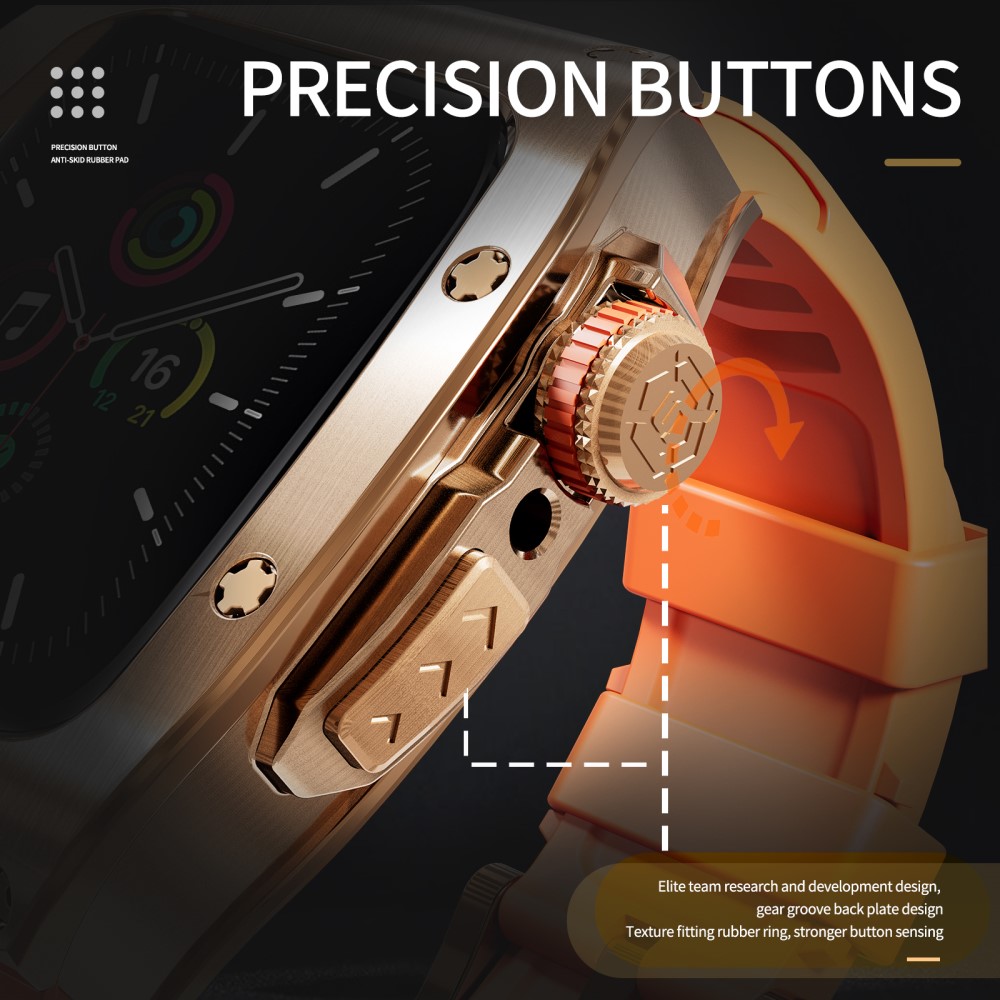 Apple Watch Series 8 45mm High Brushed Metal Deksel+Reim, Rose/Oransje
