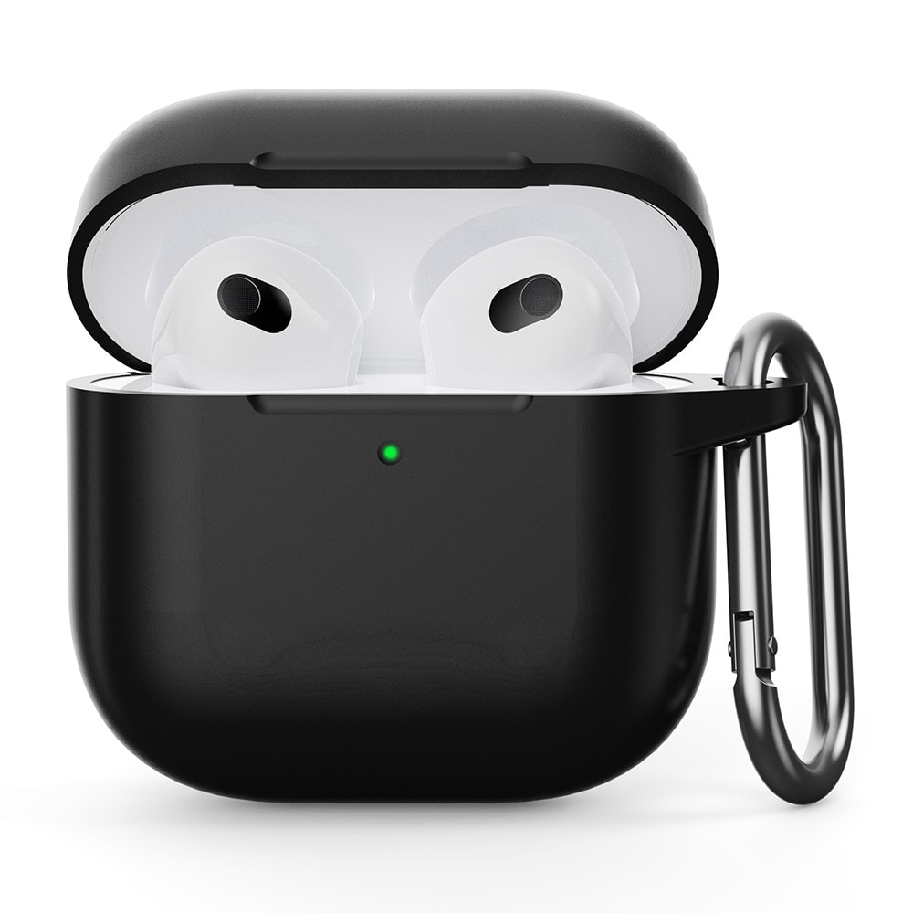 Apple AirPods 4 Silikondeksel med karabinkrok, Svart