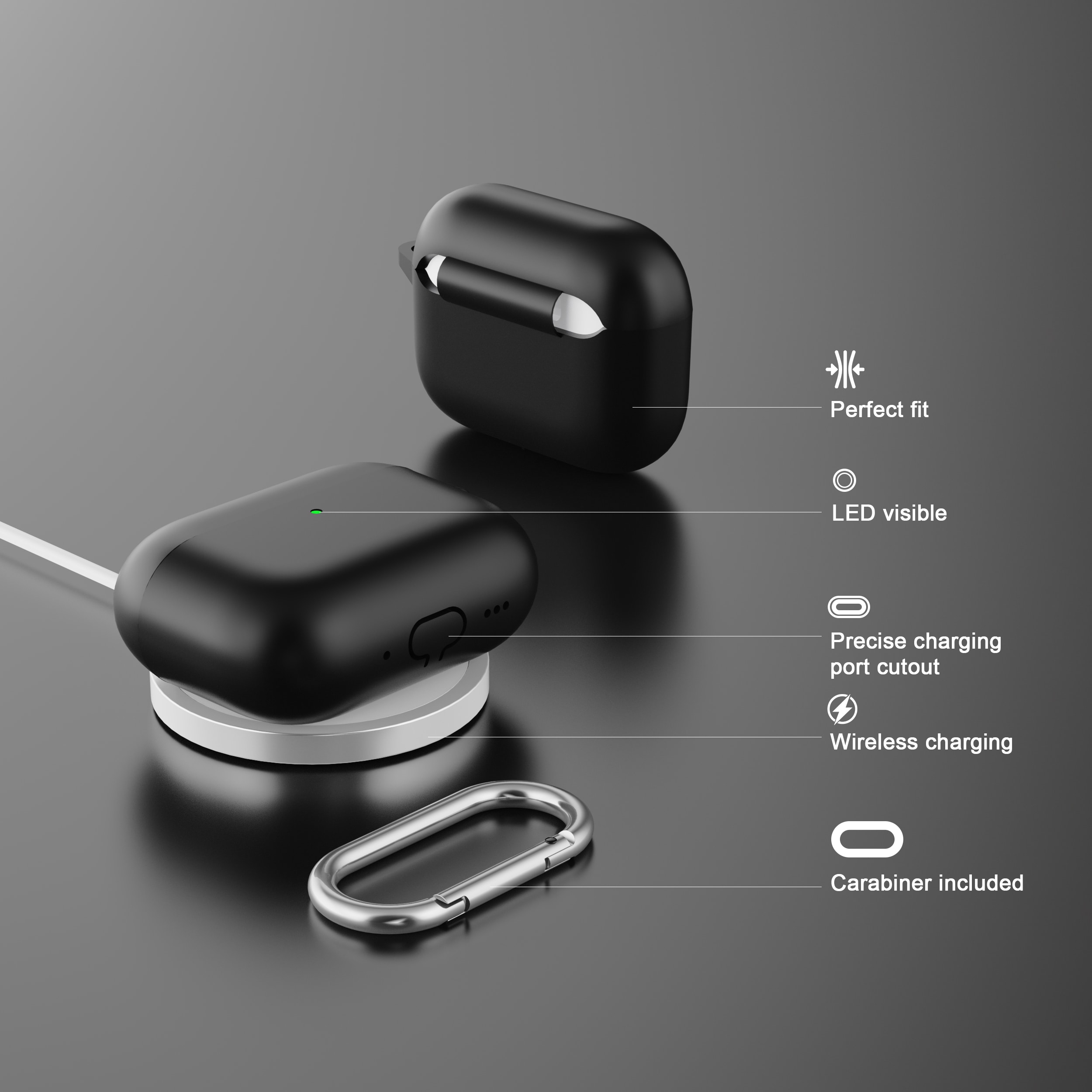 Apple AirPods Pro 3 Silikondeksel med karabinkrok, Oransje