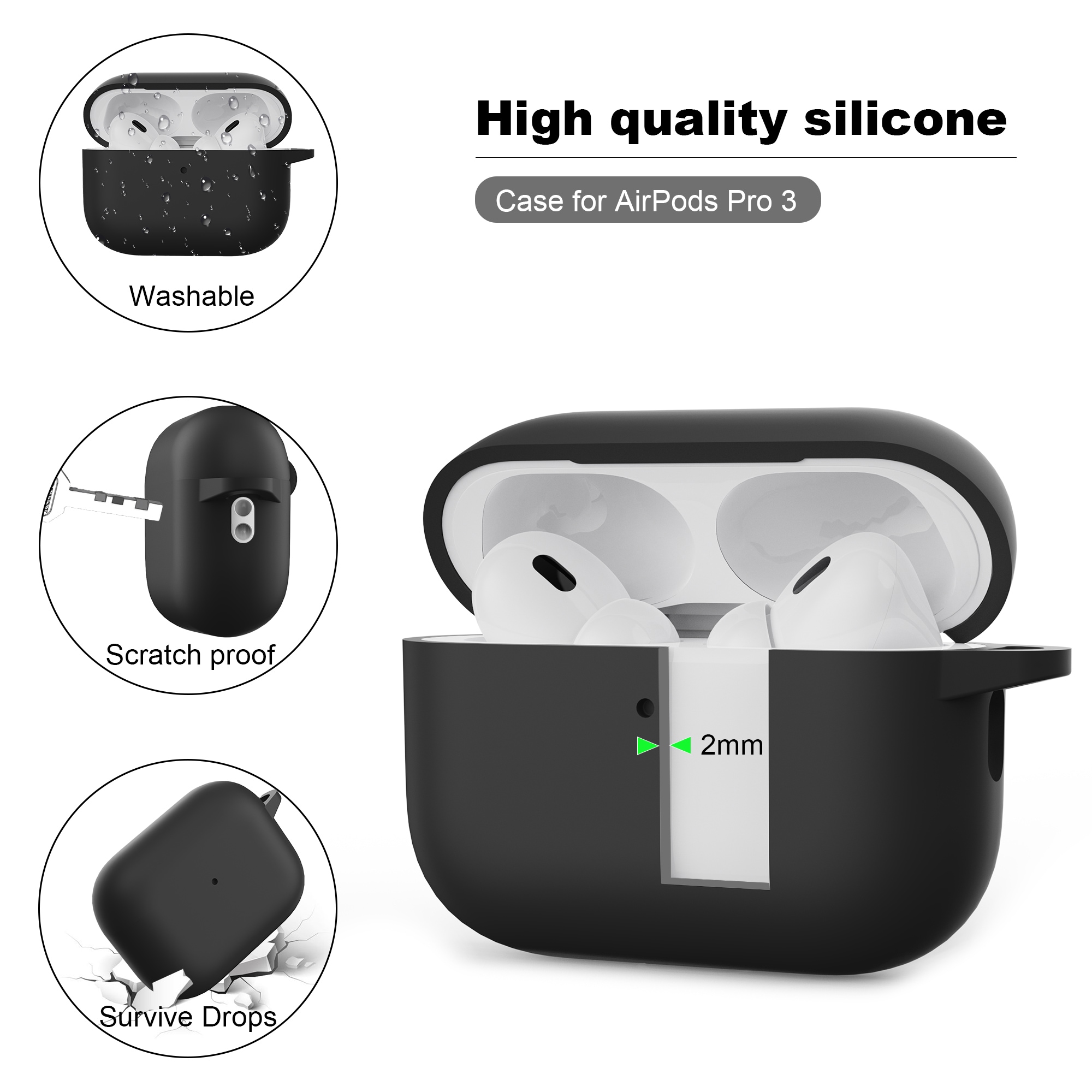 Apple AirPods Pro 3 Silikondeksel med karabinkrok, Rød