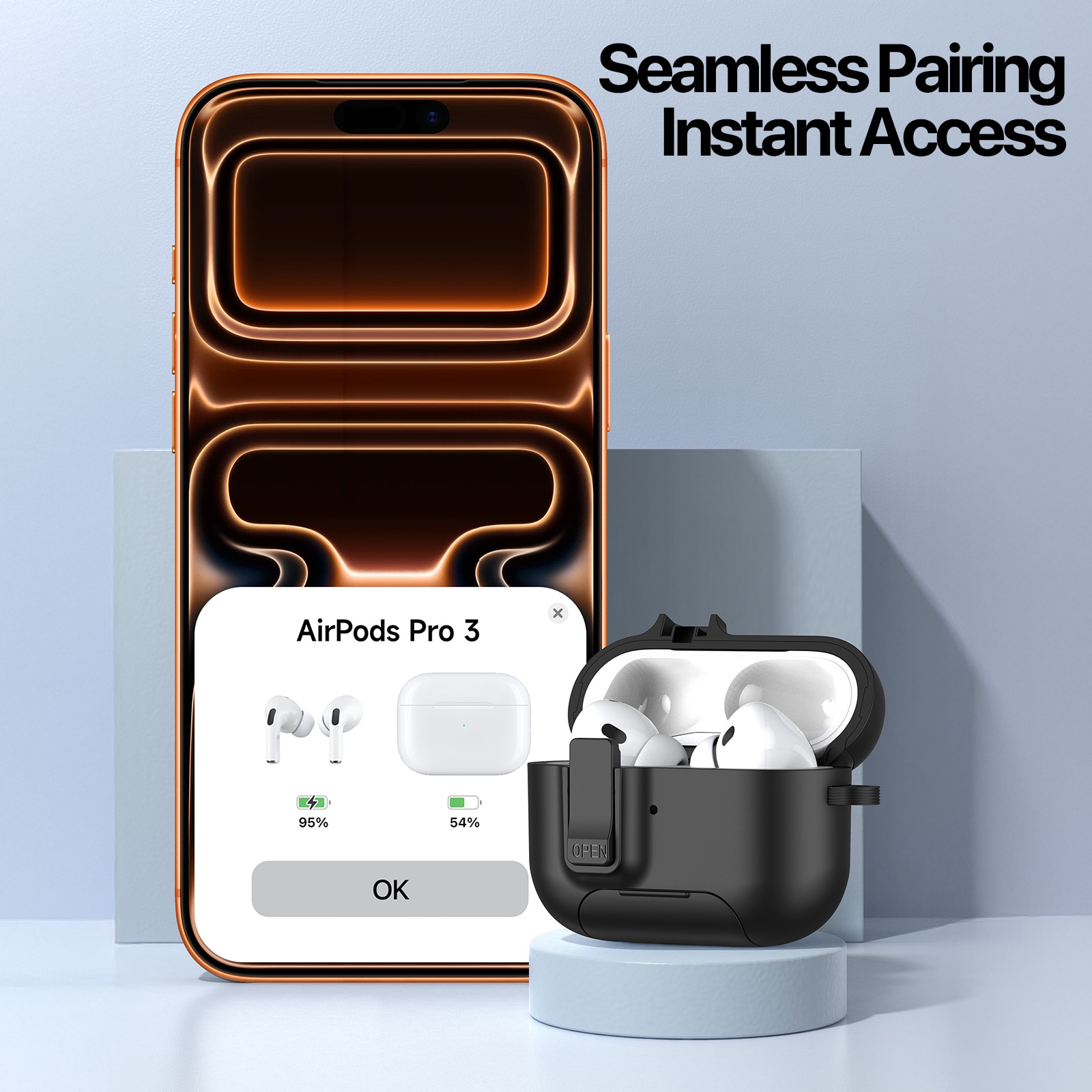 Apple AirPods Pro 3 Deksel med karabinkrok og stativfunksjon, Svart