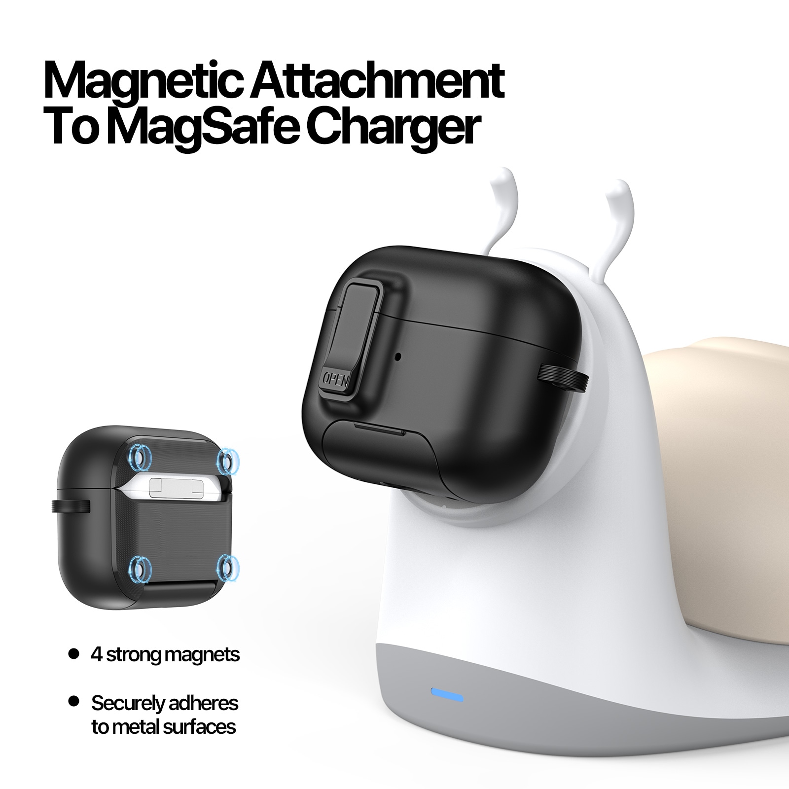Apple AirPods Pro 3 Deksel med karabinkrok og stativfunksjon, Svart
