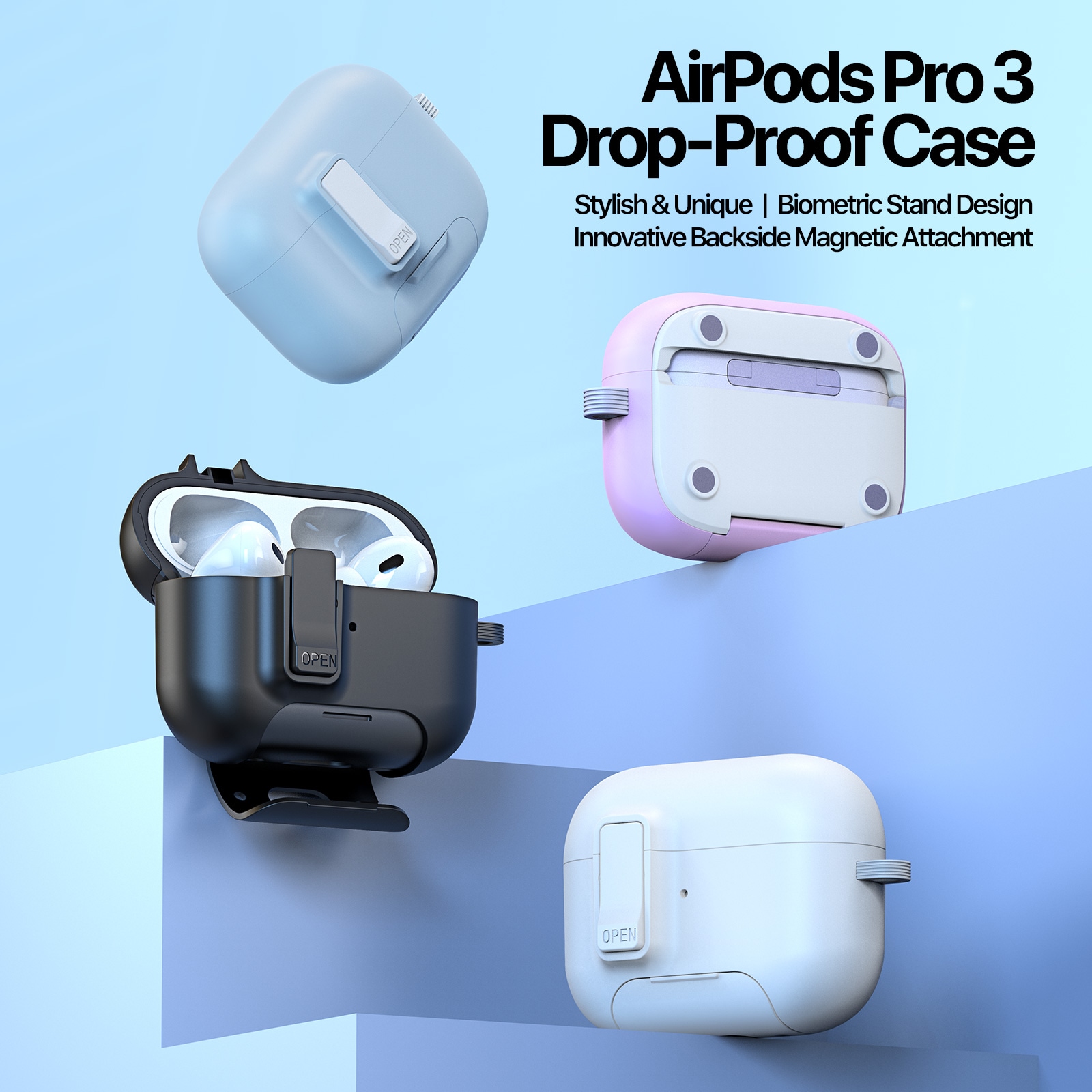 Apple AirPods Pro 3 Deksel med karabinkrok og stativfunksjon, Svart