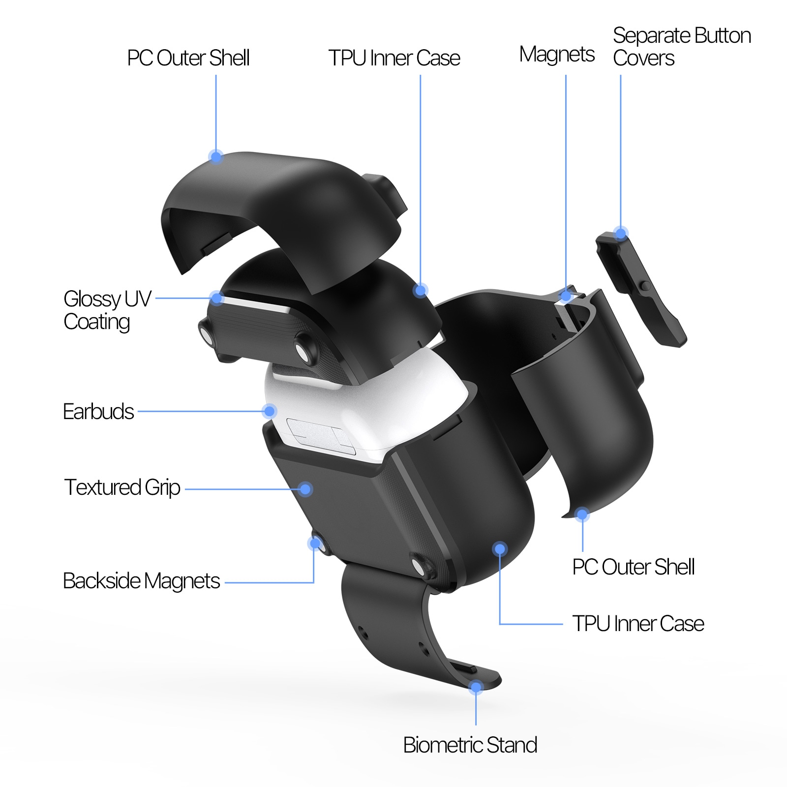 Apple AirPods Pro 3 Deksel med karabinkrok og stativfunksjon, Svart