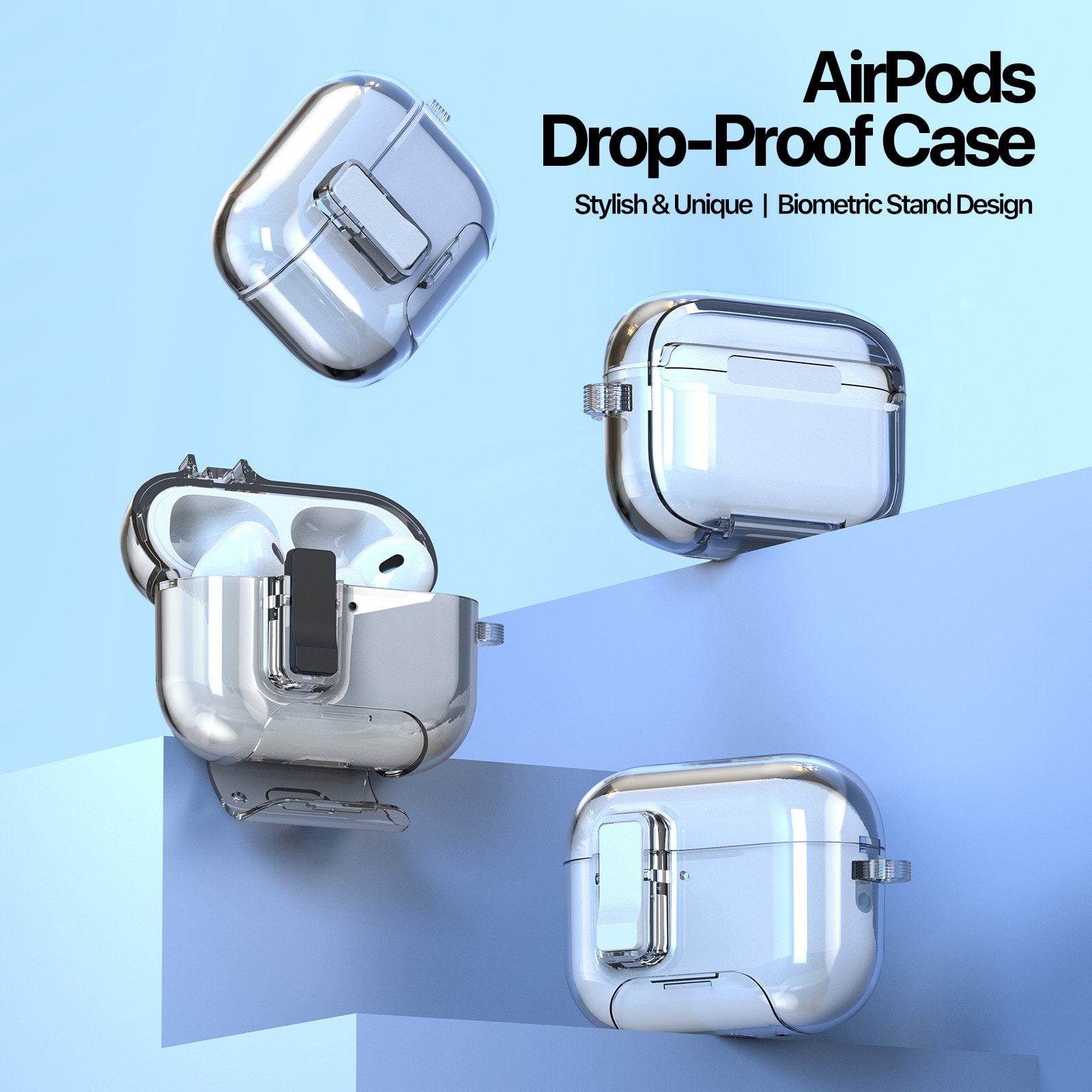 Apple AirPods Pro 3 Deksel med karabinkrok og stativfunksjon, Gjennomsiktig
