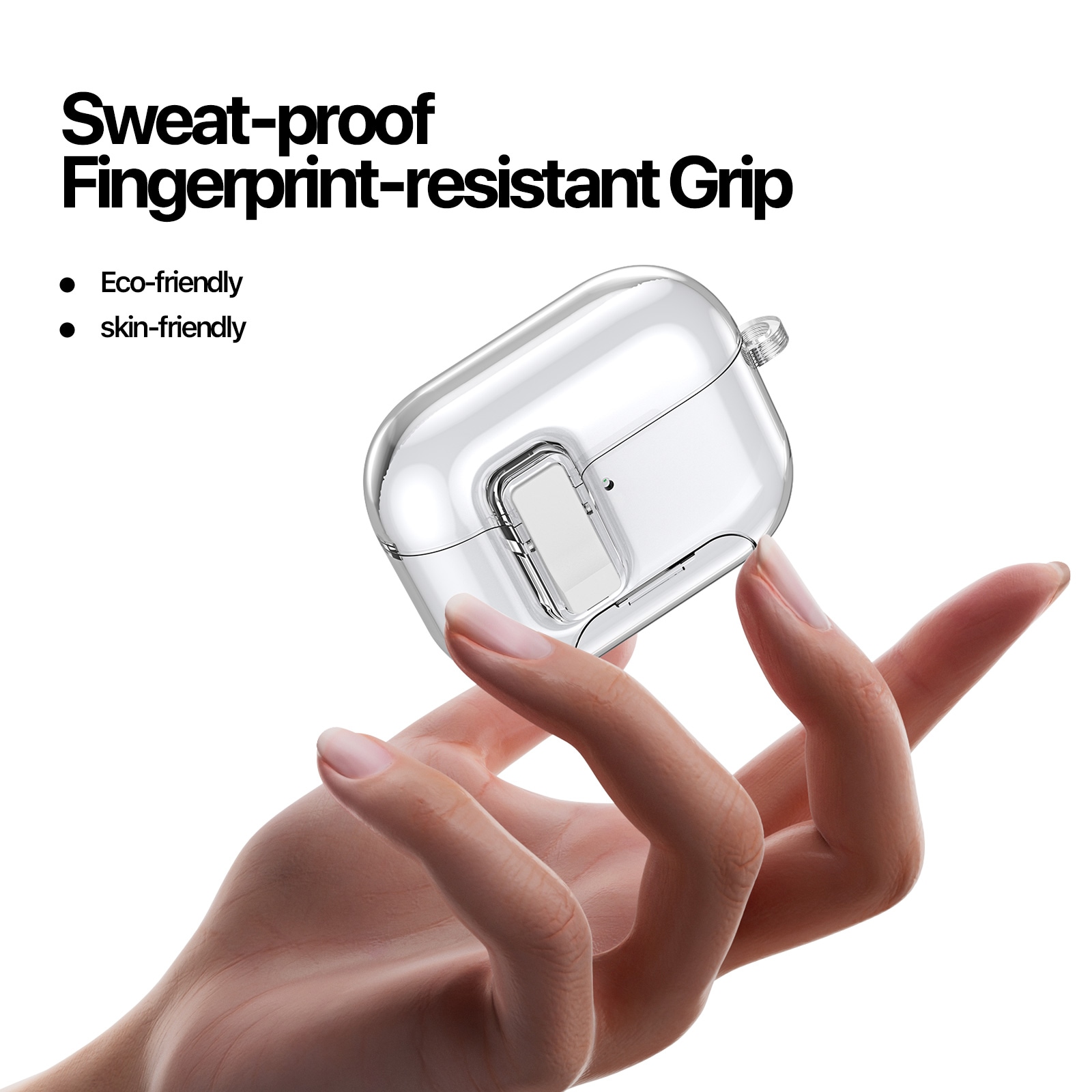 Apple AirPods Pro 3 Deksel med karabinkrok og stativfunksjon, Gjennomsiktig