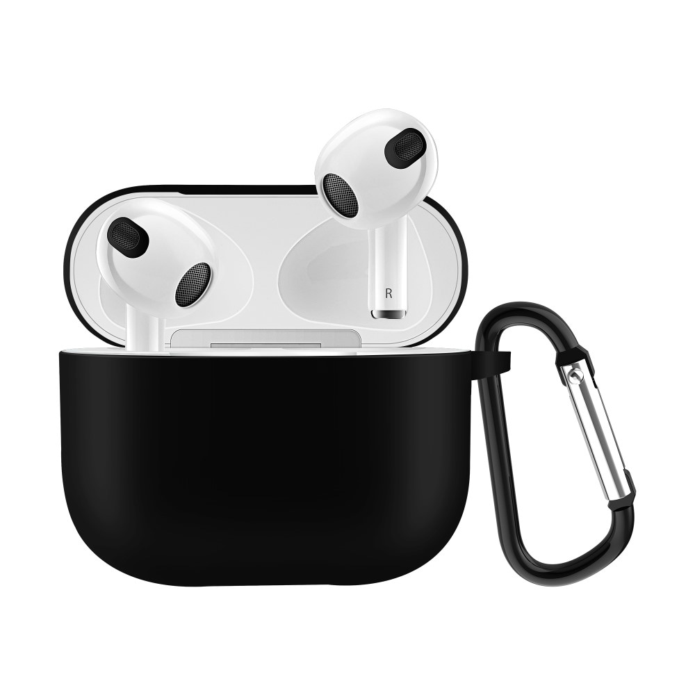 Apple AirPods 3 Silikondeksel med karabinkrok, Svart