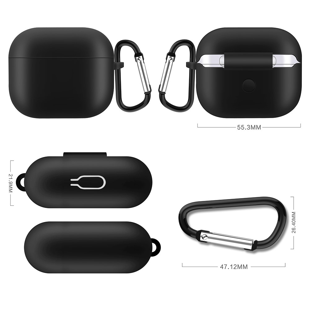 Apple AirPods 3 Silikondeksel med karabinkrok, Svart