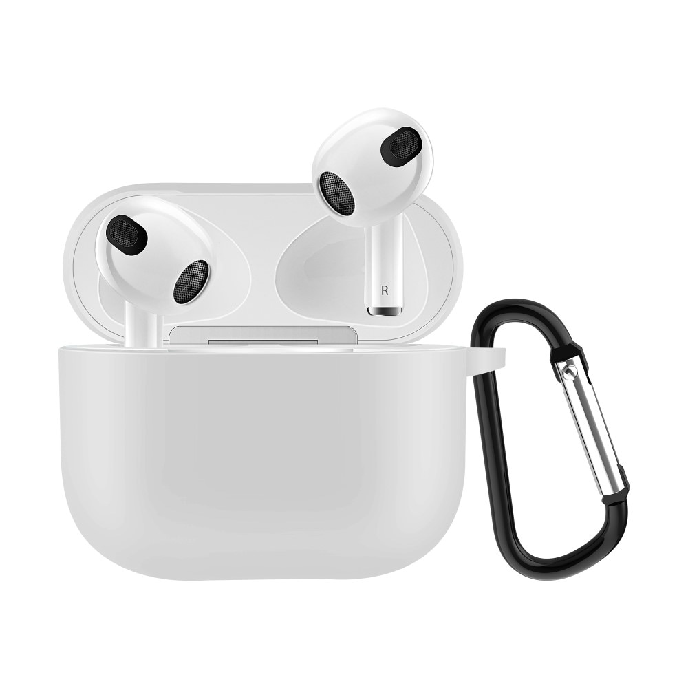 Apple AirPods 3 Silikondeksel med karabinkrok, Hvit