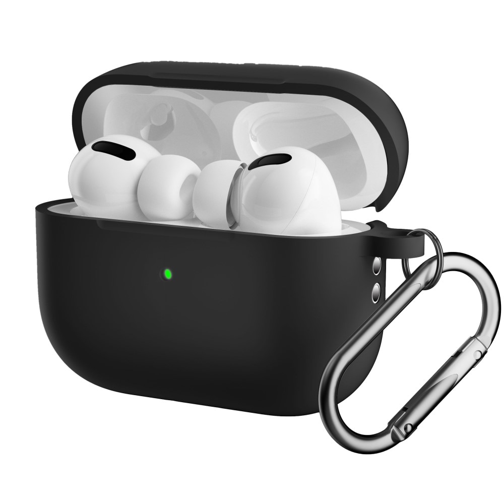 Apple AirPods Pro 2 Silikondeksel med karabinkrok, Svart