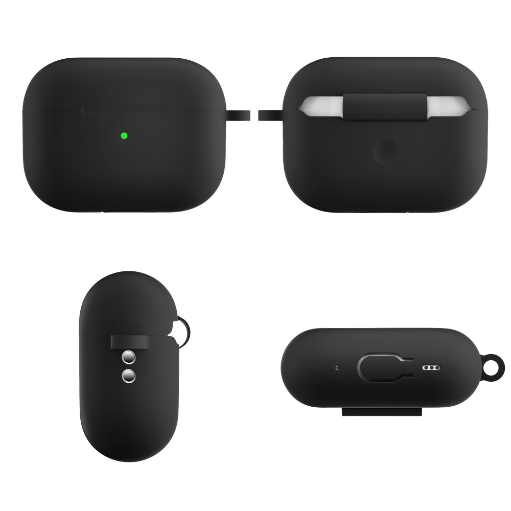 Apple AirPods Pro 2 Silikondeksel med karabinkrok, Svart