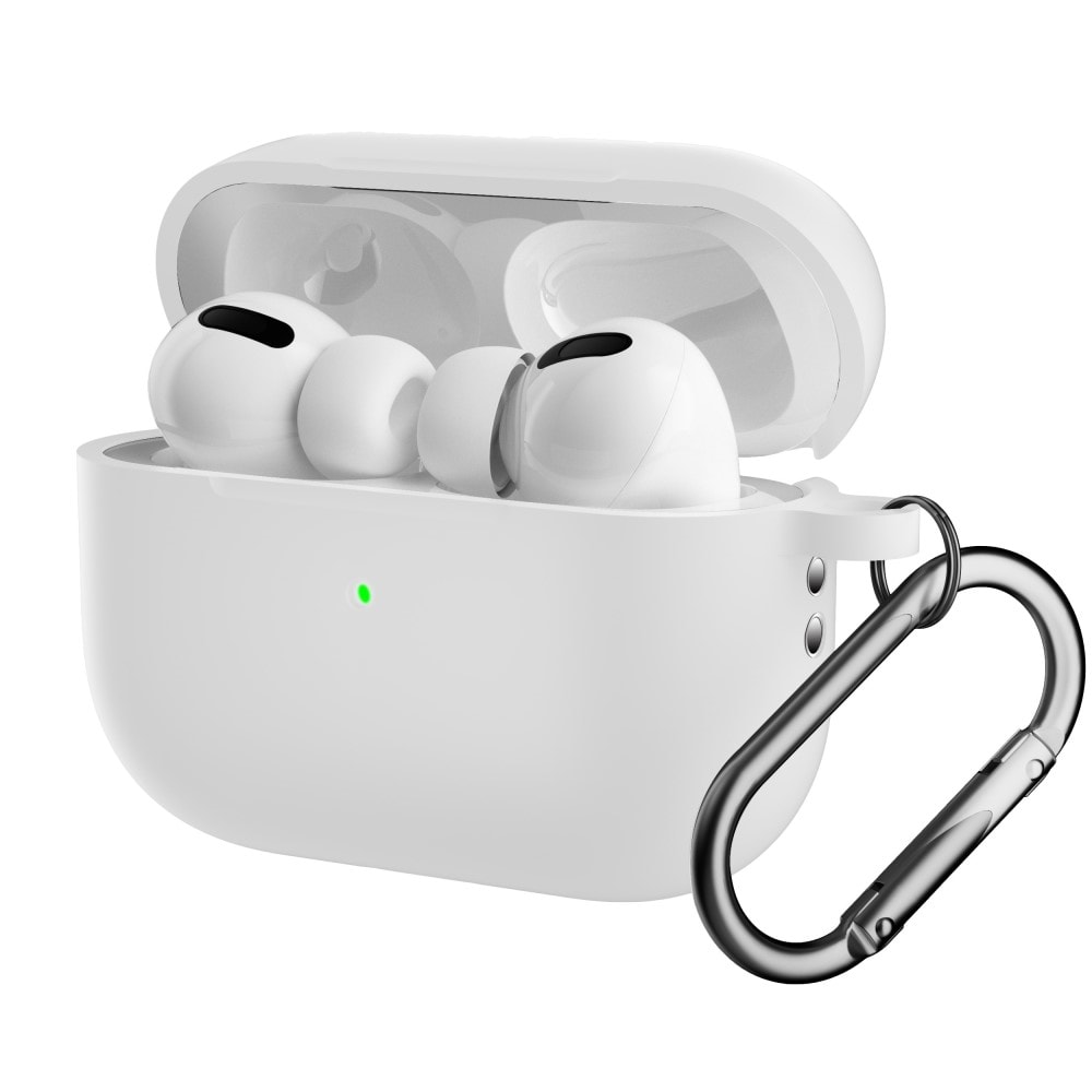 Apple AirPods Pro 2 Silikondeksel med karabinkrok, Hvit