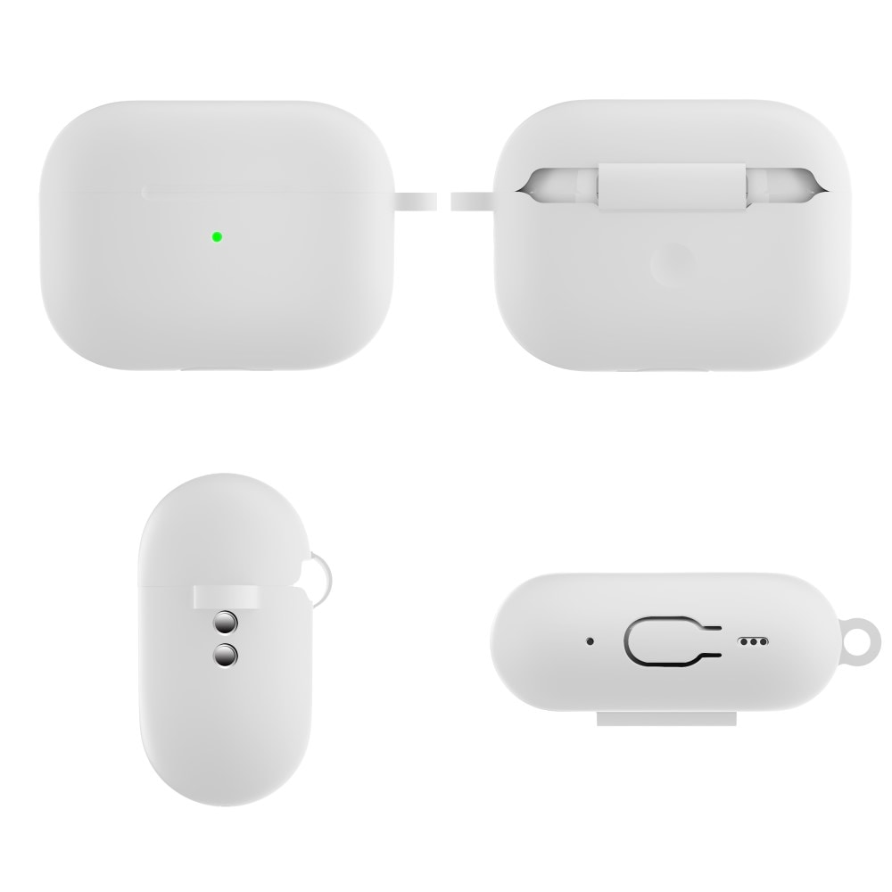 Apple AirPods Pro 2 Silikondeksel med karabinkrok, Hvit