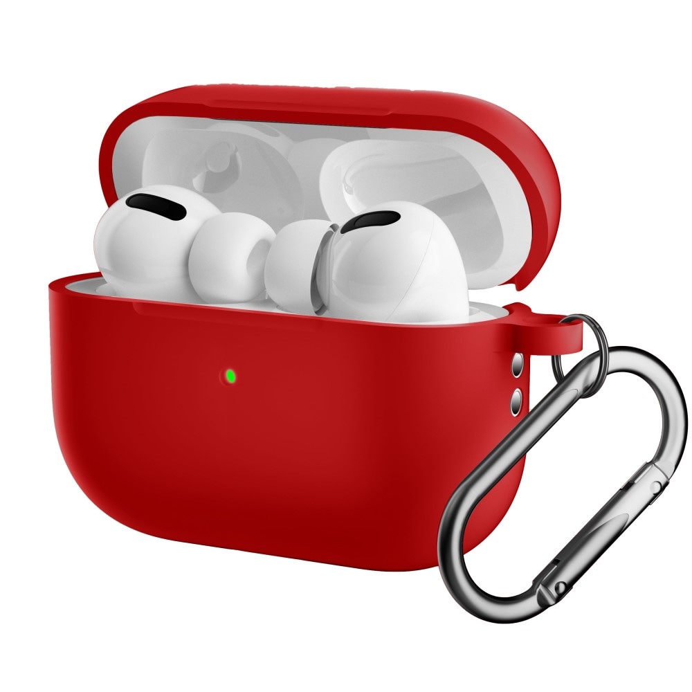 Apple AirPods Pro 2 Silikondeksel med karabinkrok, Rød