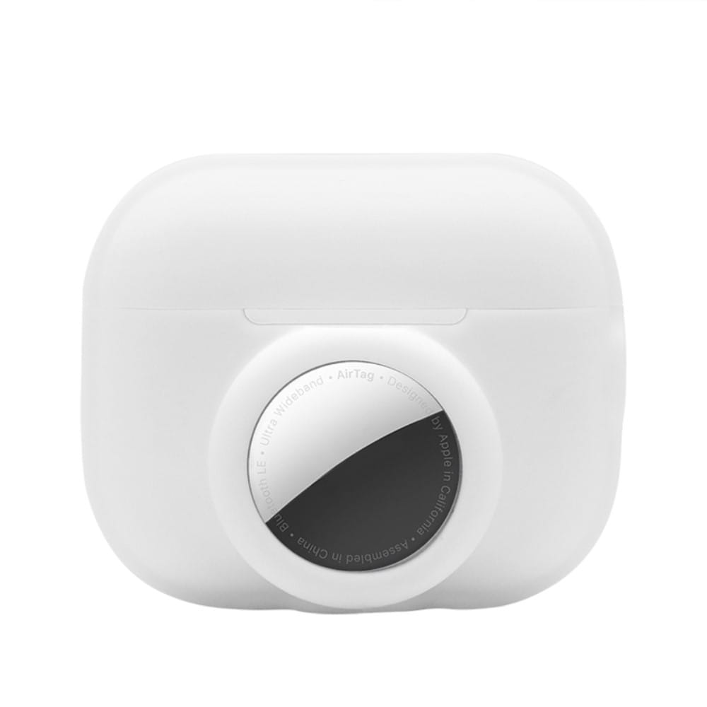 Apple AirTag/AirPods Pro 2 Silikondeksel med AirTag-holder + karabinkrok, Hvit
