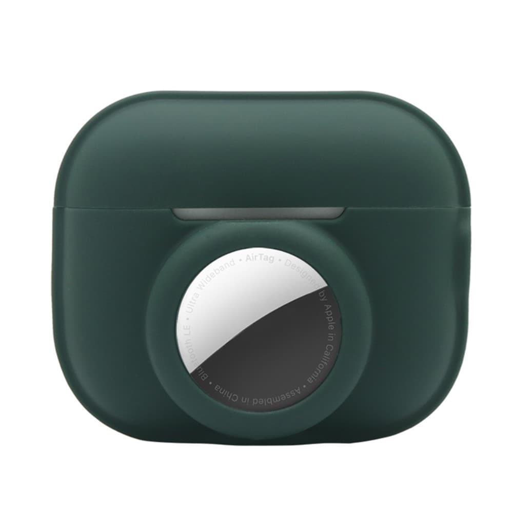 Apple AirTag/AirPods Pro 2 Silikondeksel med AirTag-holder + karabinkrok, Mørk grønn