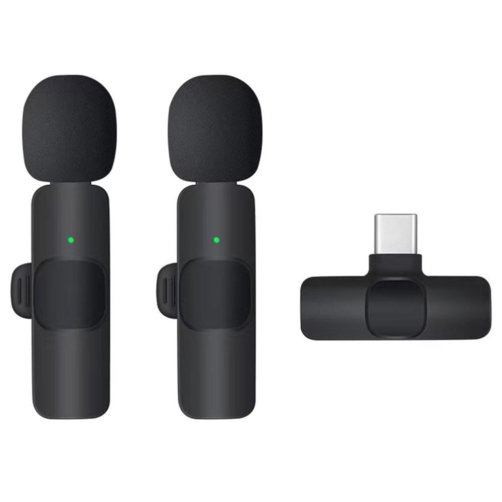 2 små trådløse mikrofoner med USB-C-mottaker, Svart