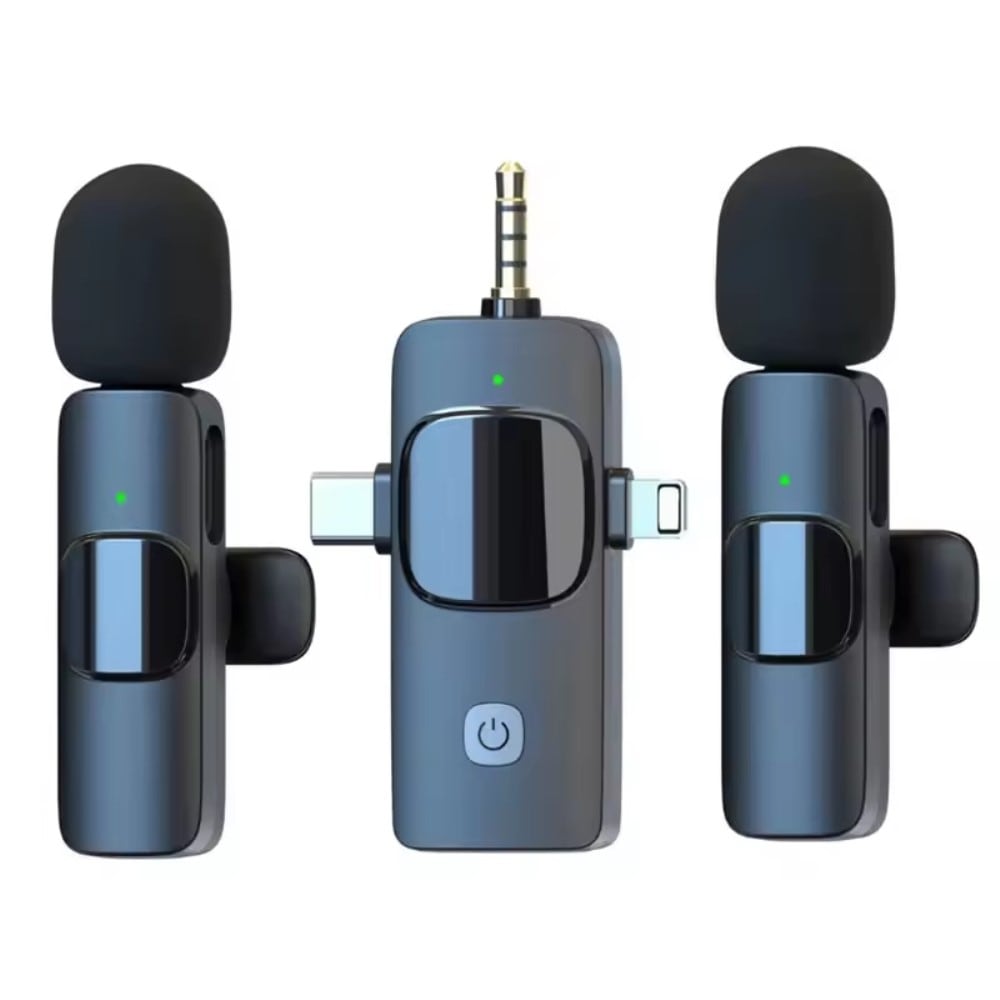 2 små trådløse mikrofoner med USB-C-og  Lightning mottaker, Svart