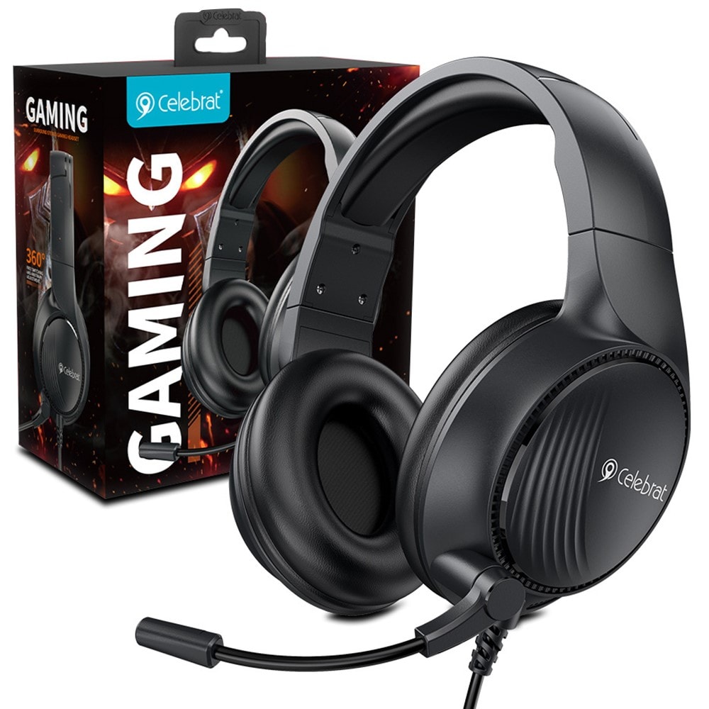 Gaming headset hodetelefoner med mikrofon, Svart
