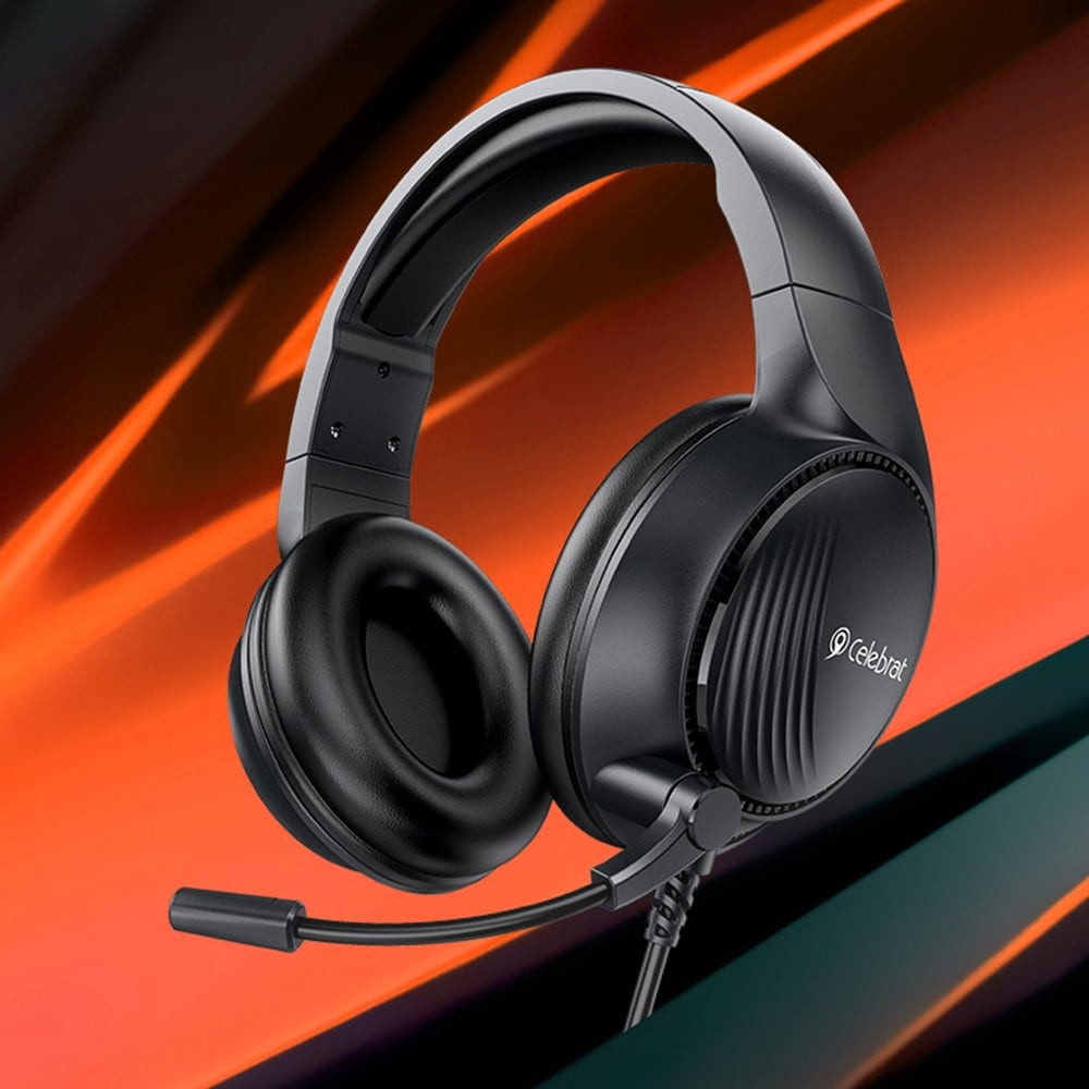 Gaming headset hodetelefoner med mikrofon, Svart
