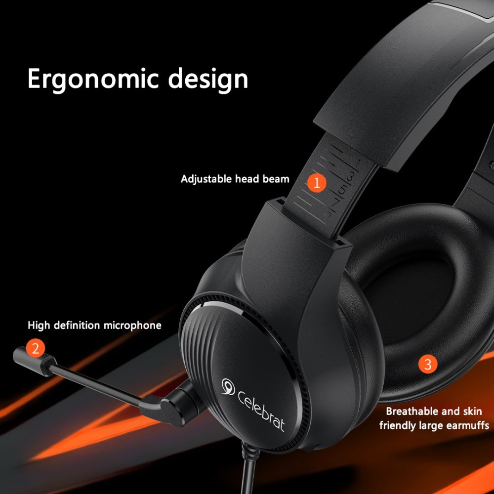 Gaming headset hodetelefoner med mikrofon, Svart