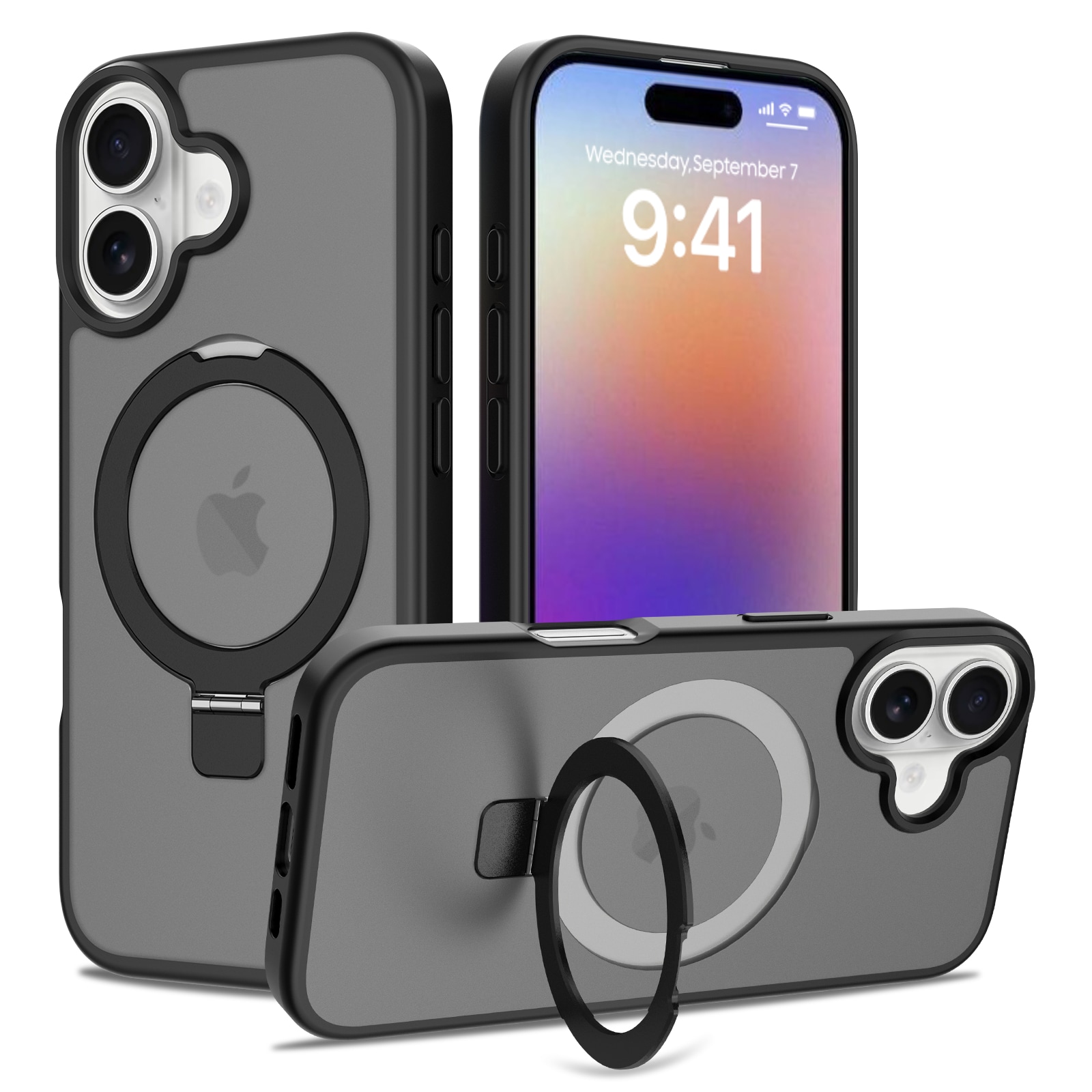 iPhone 17 Magnetic hybriddeksel med stativfunksjon, Svart