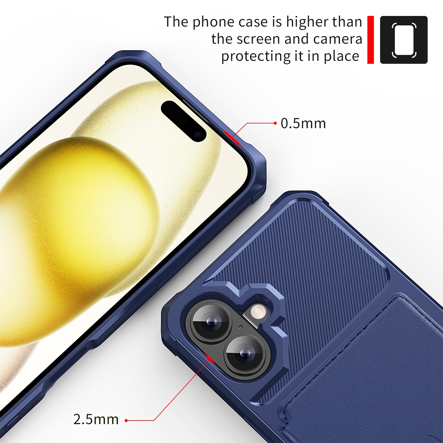 iPhone 17 Støtsikkert deksel med lommebok, Blå
